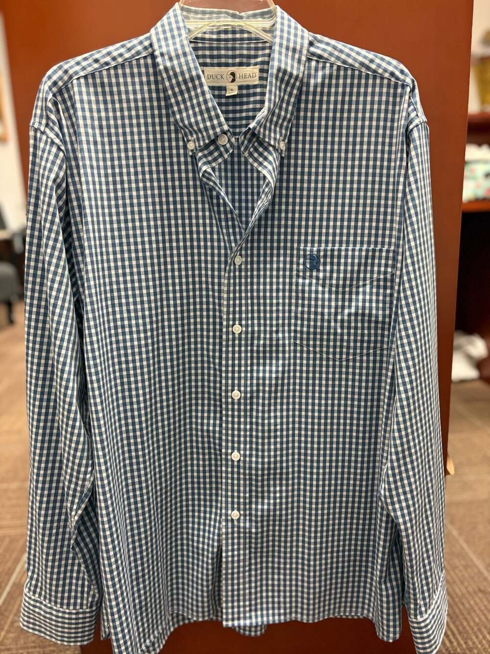 Duck Head Long Sleeve Gingham Button Down Shirt Size XL Blue